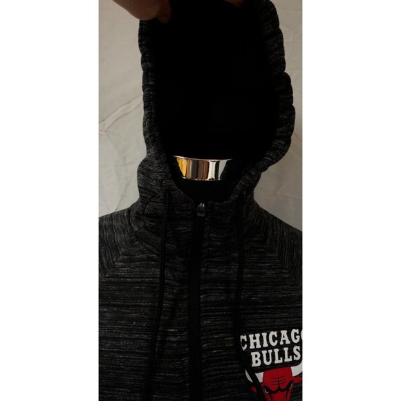 NBA Chicago Bulls Small Grey Black Zip Up Hooded Basketball Polyester Jacket - Picture 13 of 13